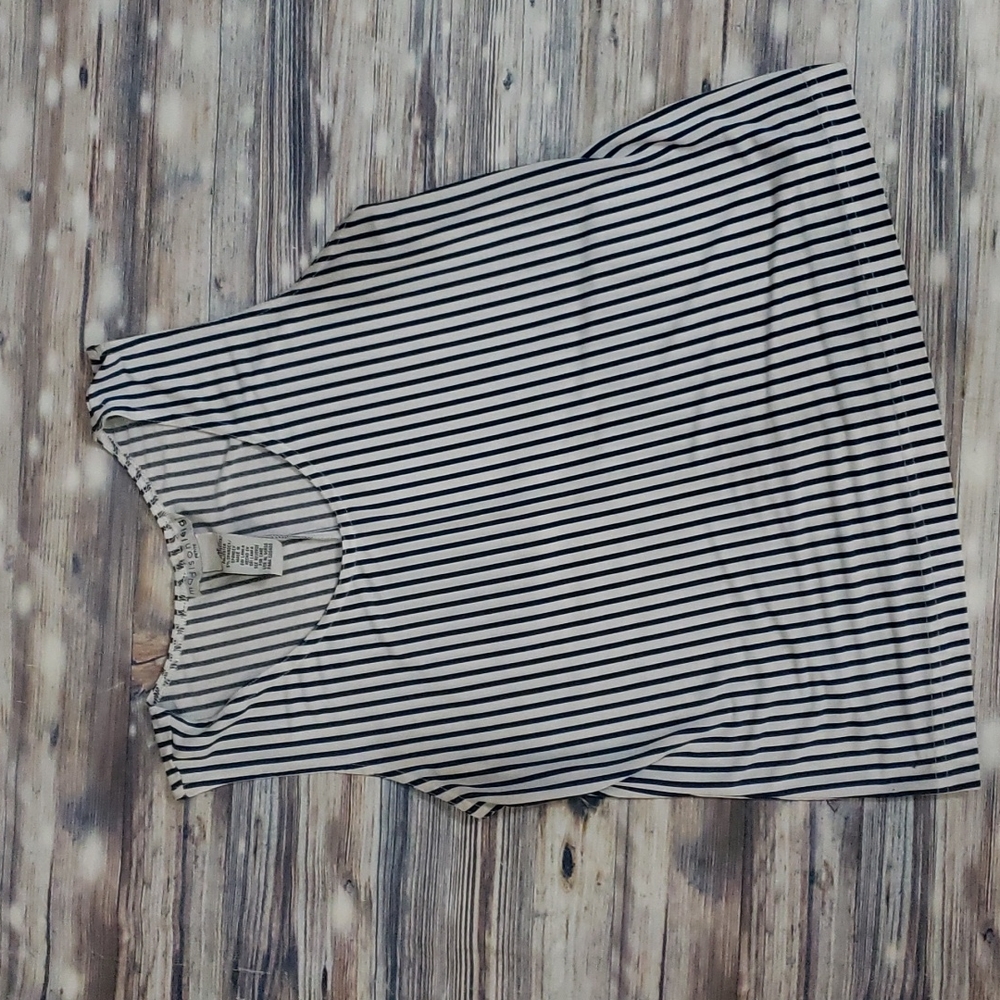 Navy and white striped sleeveless blouse